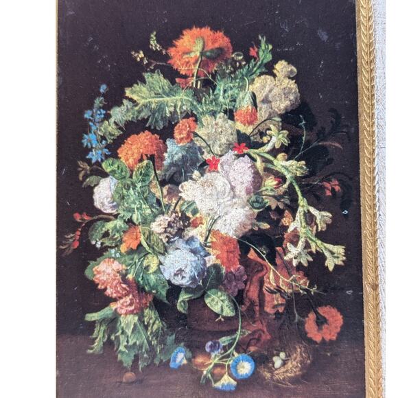 Bouquet at a Column Print by Jan van Huysum Antique/Vintage Wooden Wall Plaque - Picture 2 of 7